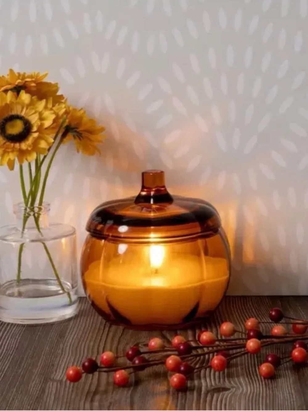 Hobby Lobby Pumpkin Container LED Candle Amber Glass Pumpkin Jar with Lid